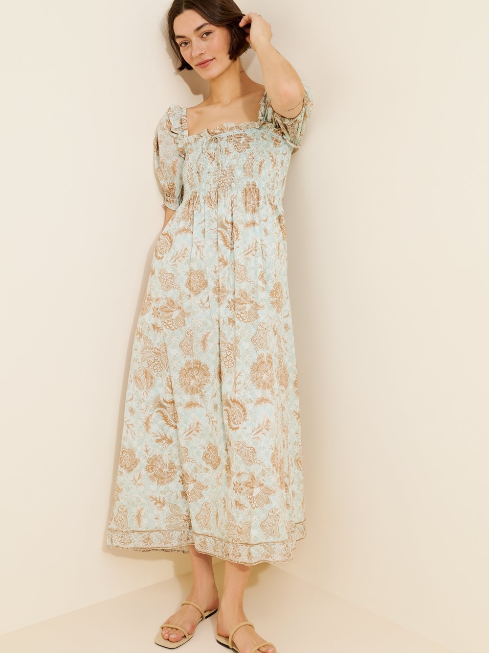 Hill House Home The Scarlett Nap Dress Mint Floral Cotton Cottagecore Size S